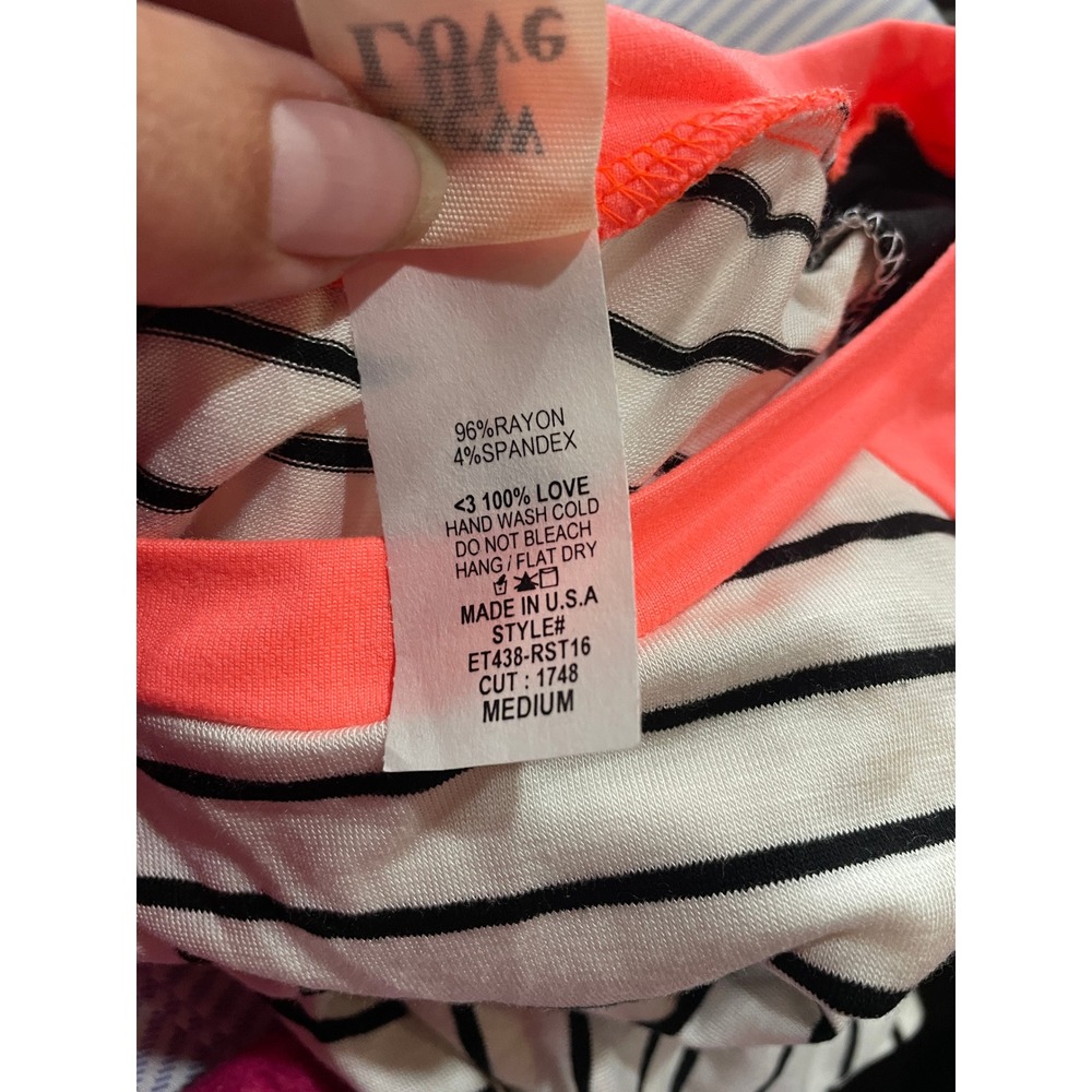 Sew In Love Women's Striped Raglan Baseball Tee Neon Pink Black - Picture 5 of 5